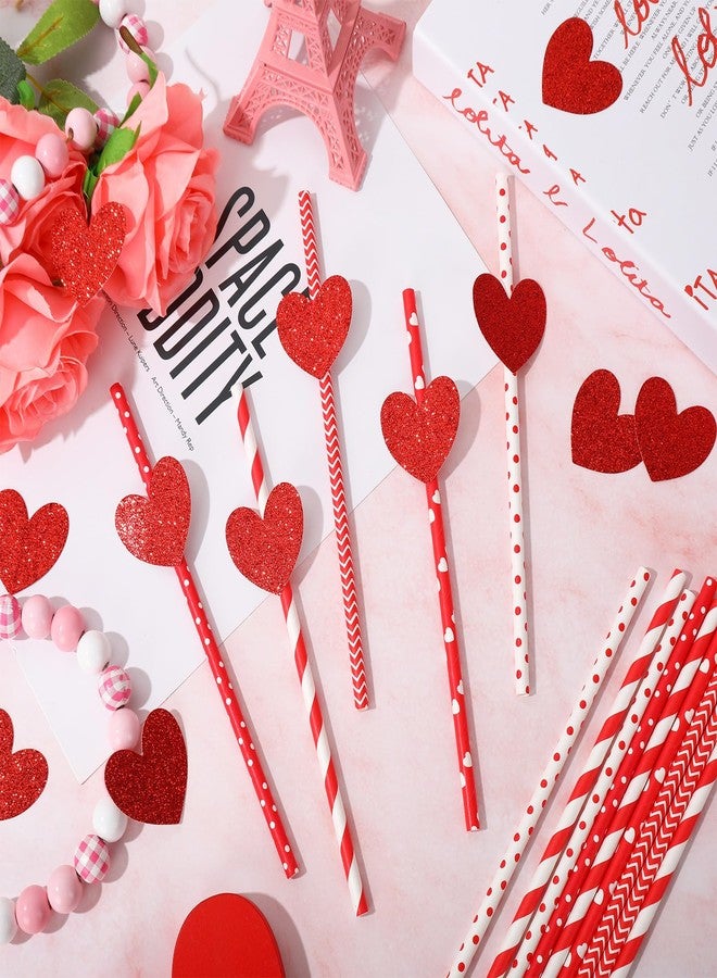 JarThenaAMCS 40Pcs Valentine's Day Paper Straws Red Glitter Heart Disposable Drinking Straws Romantic Decorative Straws for Wedding Birthday Party Supplies - Image 3